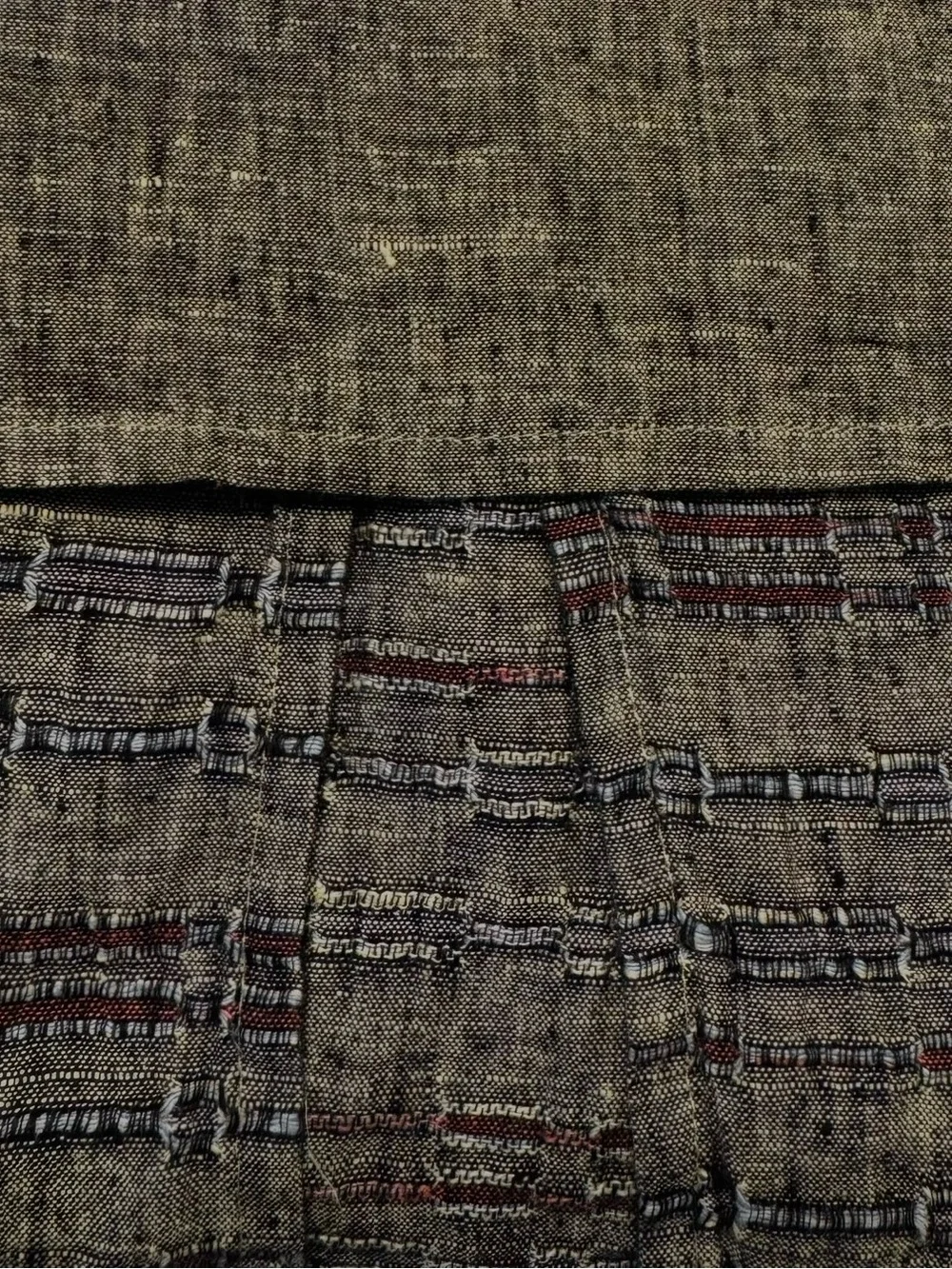 FLAX 100% Linen Midi Skirt Large Taupe Gray Textured Scalloped Overlay Lagenlook - Picture 4 of 13